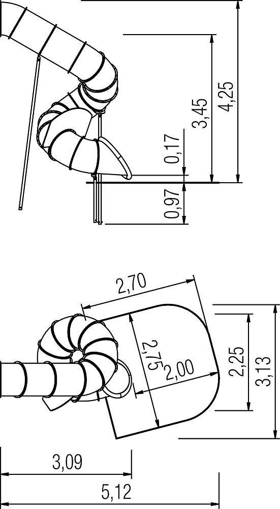 Tubular add-on slide 360 degree, spiralled to left, ph 345 cm