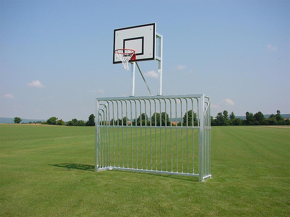 All-purpose goal with basketball equipment